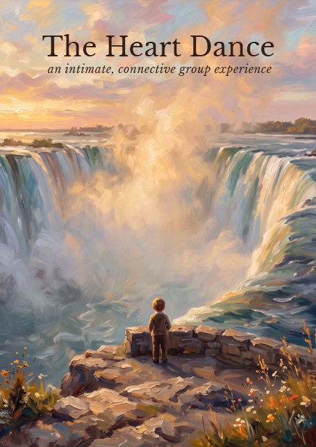 a watercolor of a lone figure before a great waterfall at golden hour.